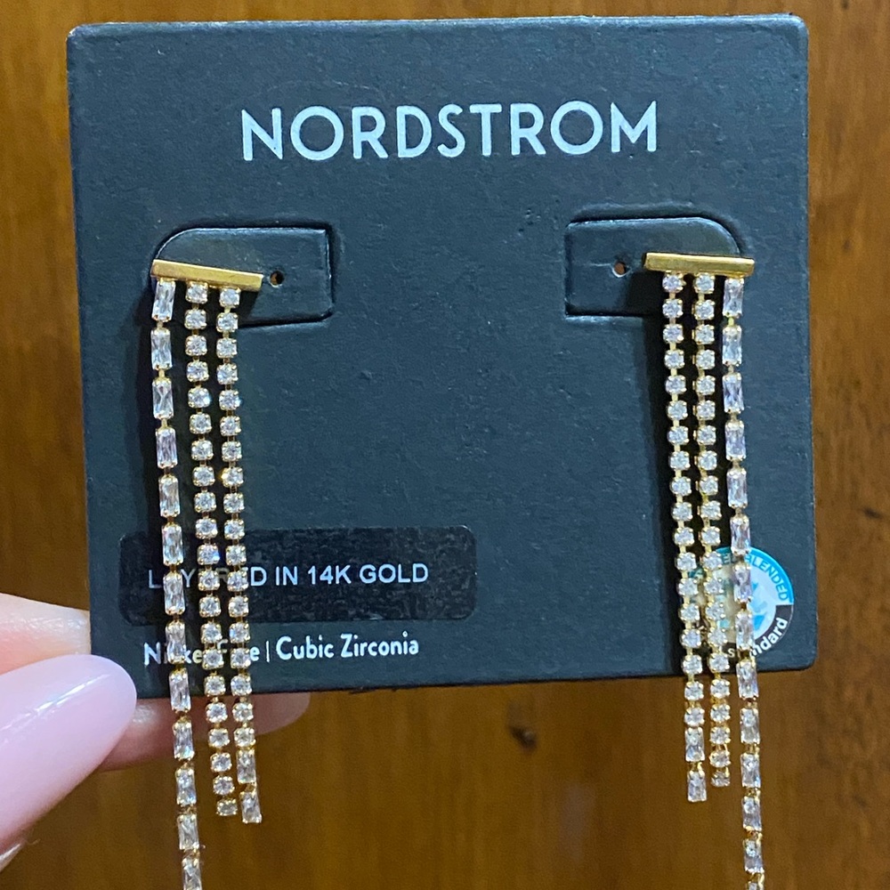 Nordstrom Classy Tassel Earrings Layered In 14 Karat Gold Cubic Zirconia